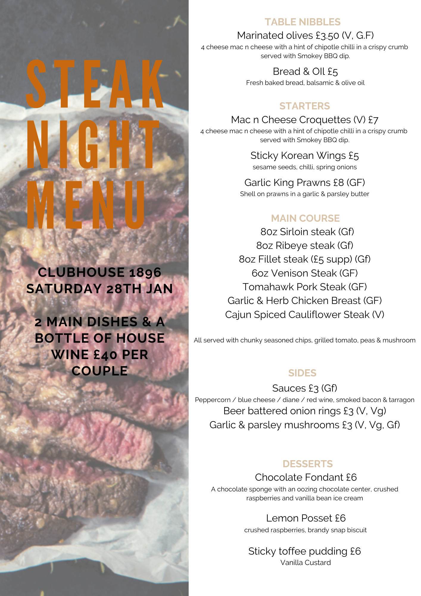 STEAK NIGHT MENU 2023